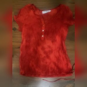 St. John's Bay Petite Medium Women's Red Shirt with tie bottom and 3 button top